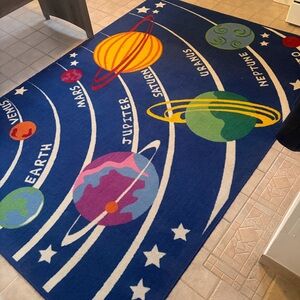 Solar System Planet Rug - Blue with Multicolor Planets 5x7